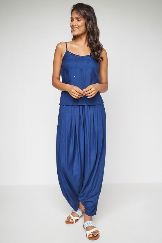 Blue Floral Top Dhoti With Overlay 3P Suit Set, Blue, image 5